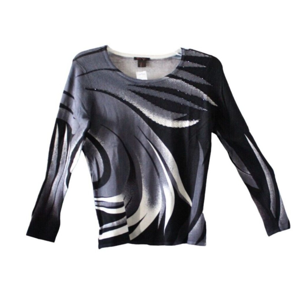 Alison Sheri Sweater Black Gray & White with Seguins Pullover Woman' Size XL